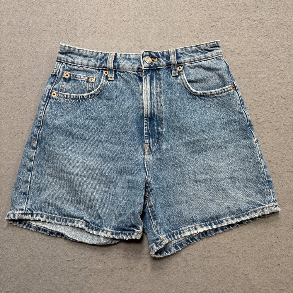 Zara Jean Shorts Women's 4 Blue Denim Medium Wash High Rise Cotton Relaxed Fit